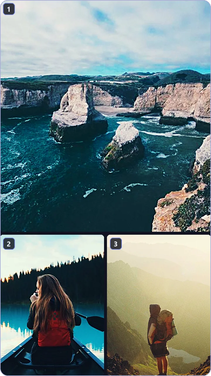 1 large + 2 preset — the big scene on top, two panels below