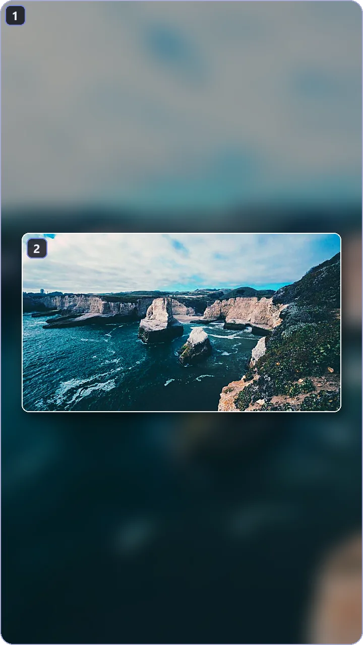 Centre card preset — blurred background with a landscape video card in the middle